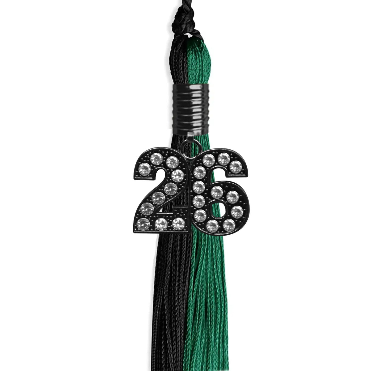 Emerald Green/Black Graduation Tassel with Black Bling Charm by Endea Graduation