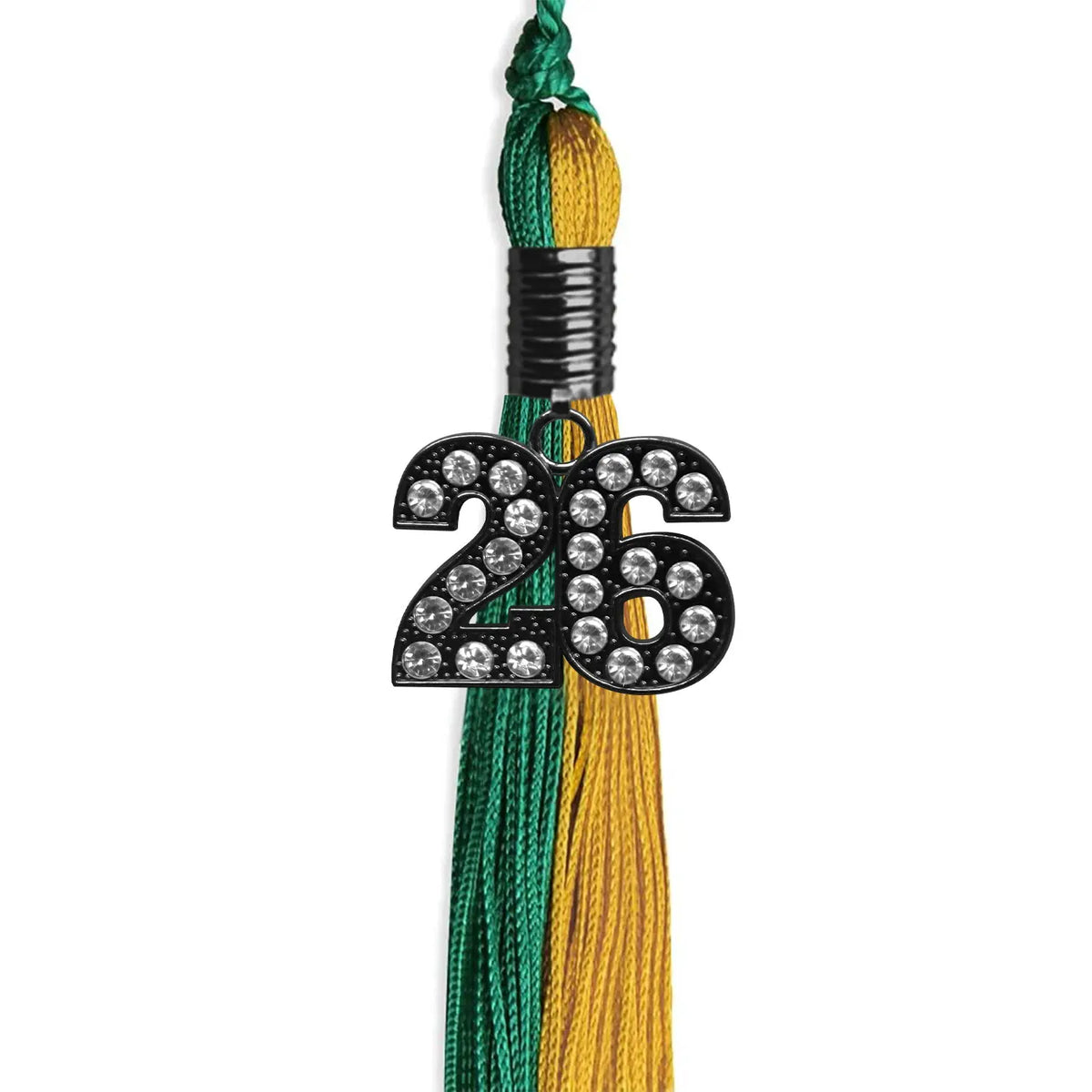 Emerald Green/Bright Gold Graduation Tassel with Black Bling Charm by Endea Graduation