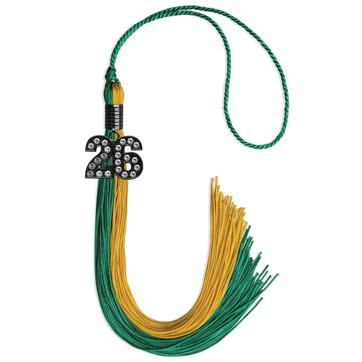 Emerald Green/Bright Gold Graduation Tassel with Black Bling Charm by Endea Graduation