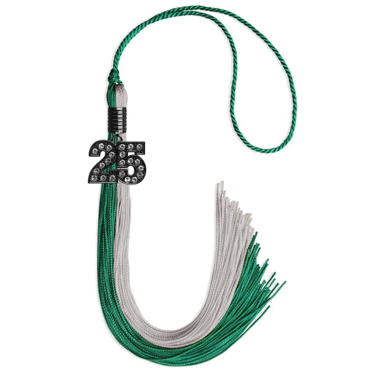 Emerald Green/Grey Graduation Tassel with Black Bling Charm by Endea Graduation