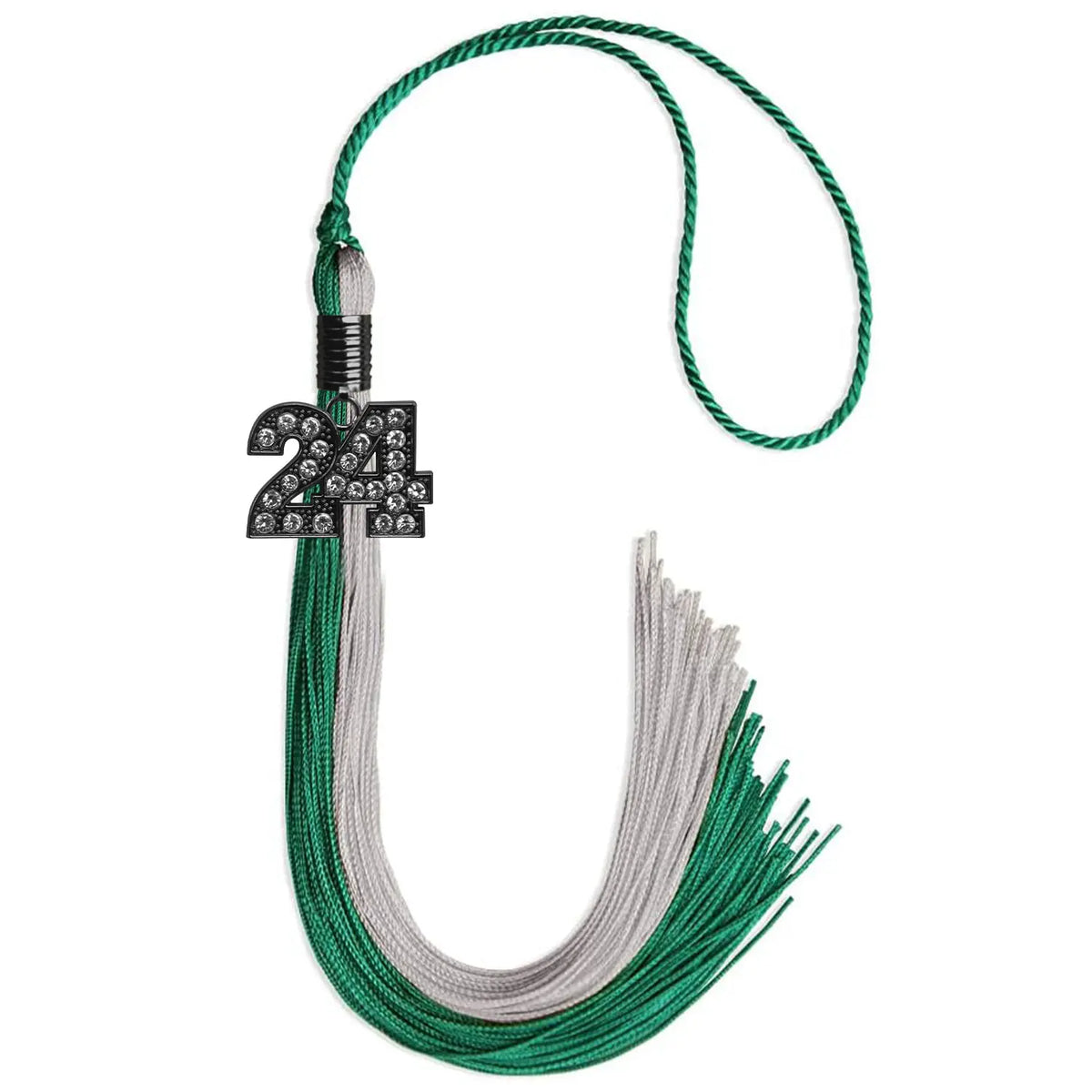 Emerald Green/Grey Graduation Tassel with Black Bling Charm by Endea Graduation