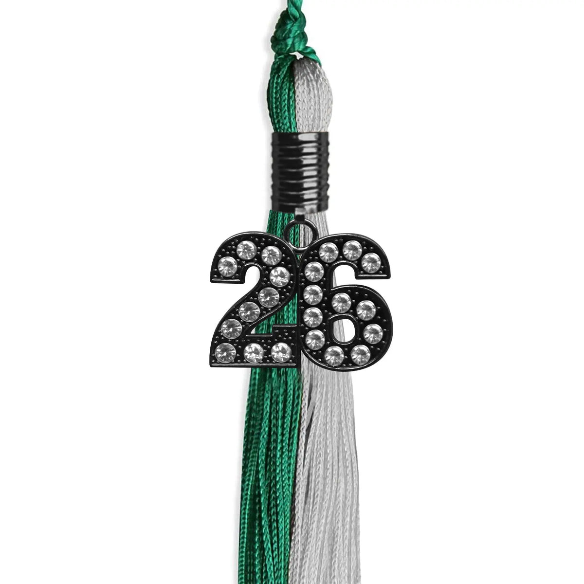 Emerald Green/Grey Graduation Tassel with Black Bling Charm by Endea Graduation