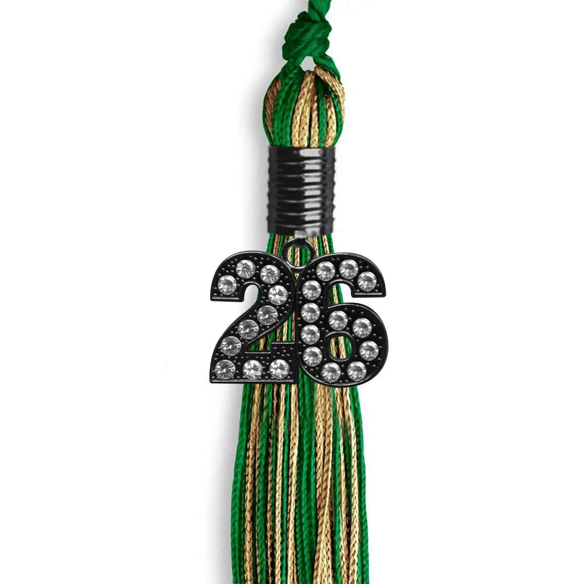Green/Antique Gold Mixed Color Graduation Tassel with Black Bling Charm by Endea Graduation