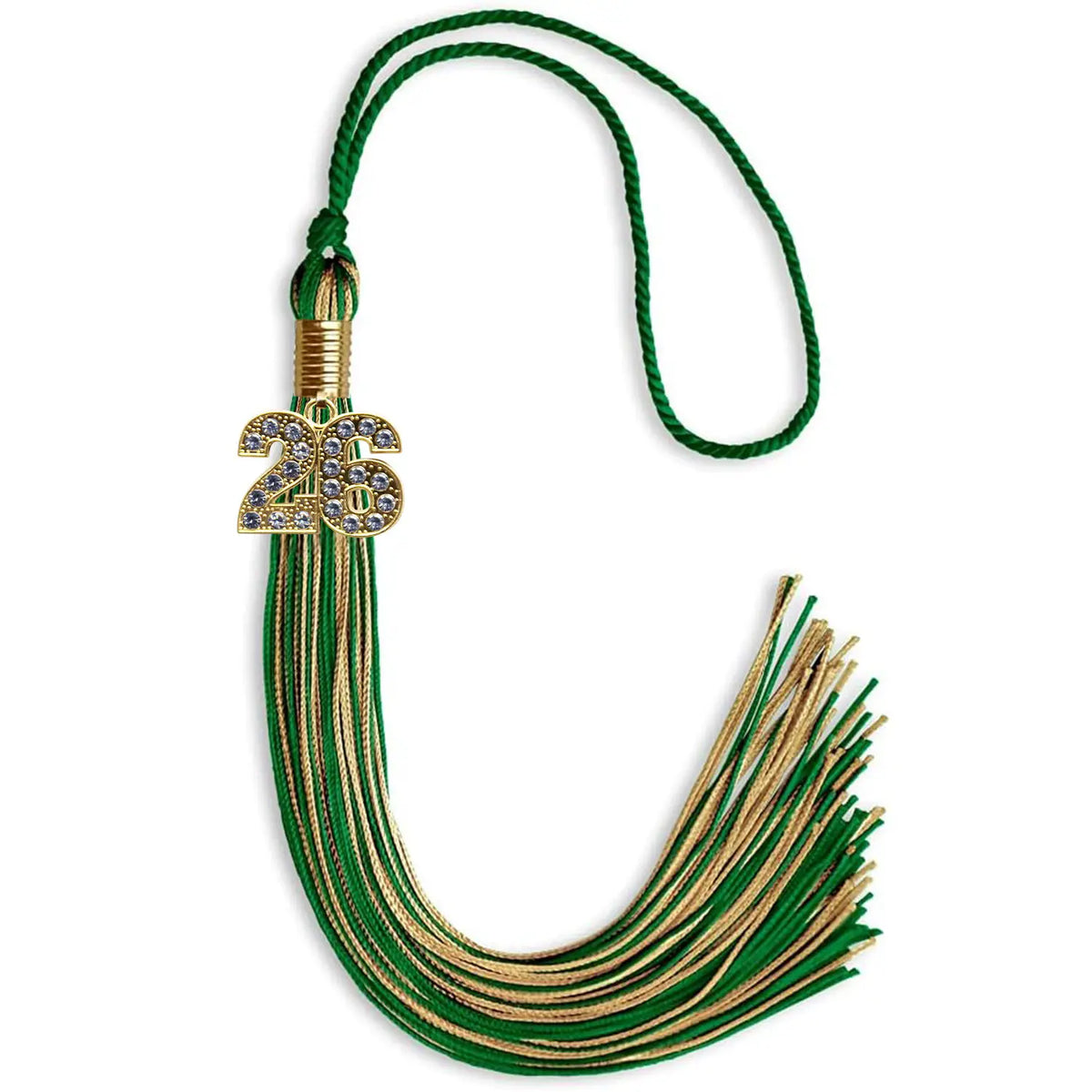 Green/Antique Gold Mixed Color Graduation Tassel with Gold Bling Charm by Endea Graduation
