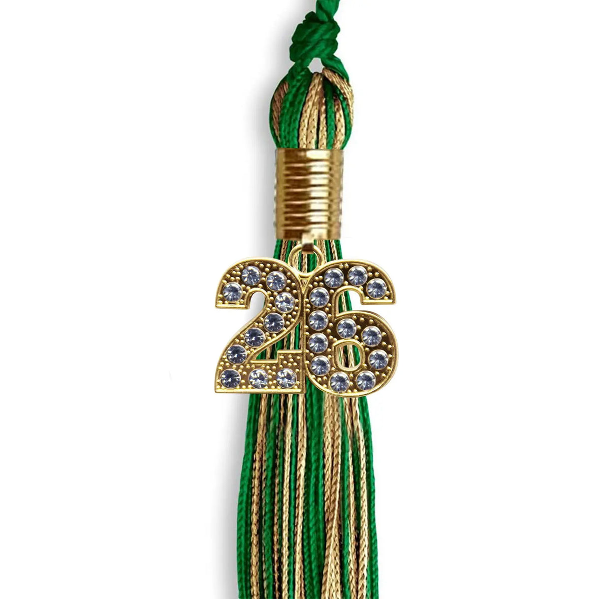 Green/Antique Gold Mixed Color Graduation Tassel with Gold Bling Charm by Endea Graduation
