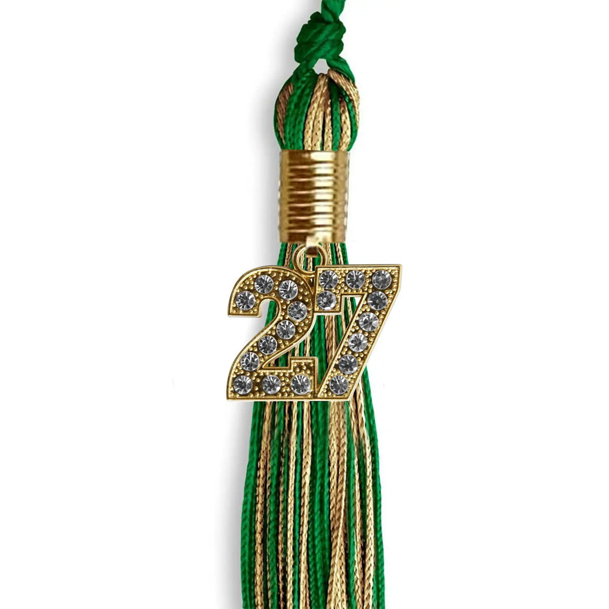 Green/Antique Gold Mixed Color Graduation Tassel with Gold Bling Charm by Endea Graduation