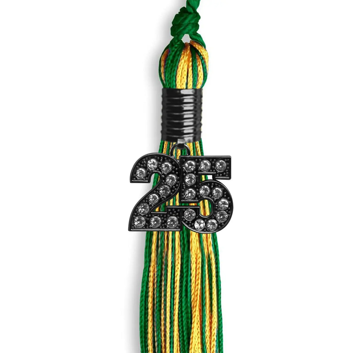 Green/Gold Mixed Color Graduation Tassel with Black Bling Charm by Endea Graduation