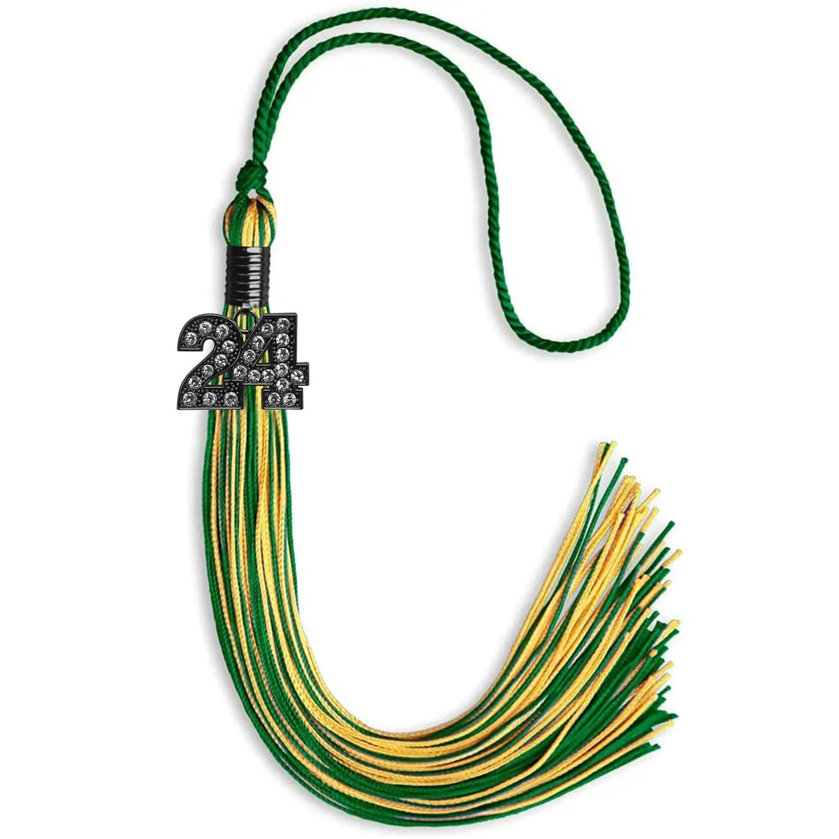 Green/Gold Mixed Color Graduation Tassel with Black Bling Charm by Endea Graduation