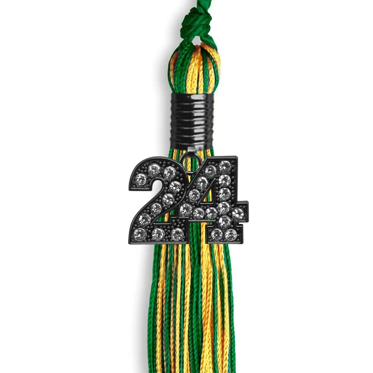 Green/Gold Mixed Color Graduation Tassel with Black Bling Charm by Endea Graduation