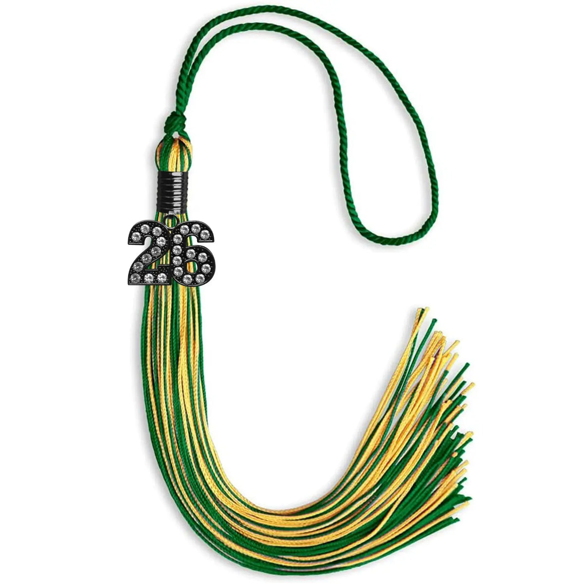 Green/Gold Mixed Color Graduation Tassel with Black Bling Charm by Endea Graduation