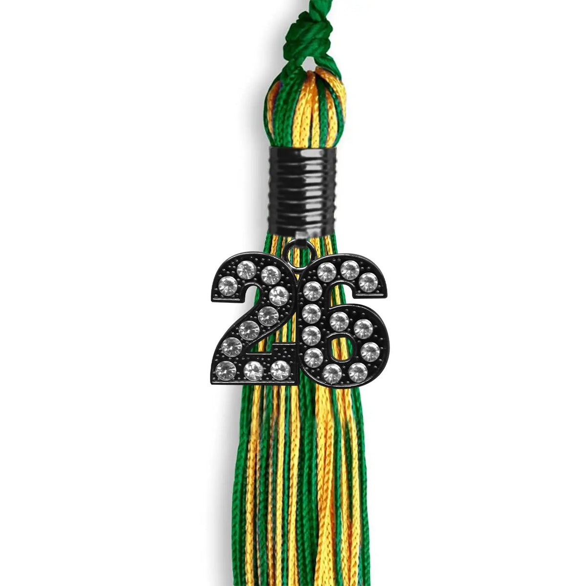 Green/Gold Mixed Color Graduation Tassel with Black Bling Charm by Endea Graduation