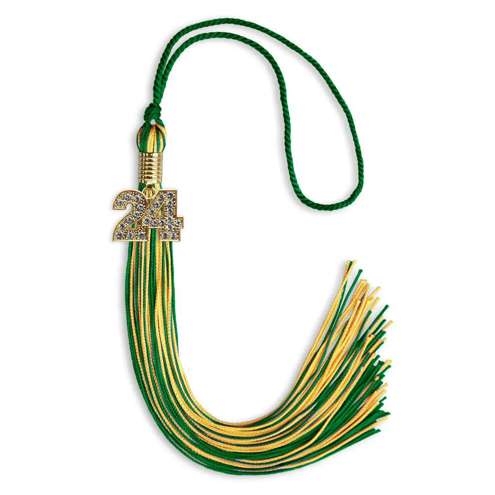 Green/Gold Mixed Color Graduation Tassel with Gold Bling Charm by Endea Graduation