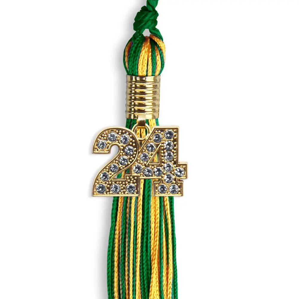 Green/Gold Mixed Color Graduation Tassel with Gold Bling Charm by Endea Graduation
