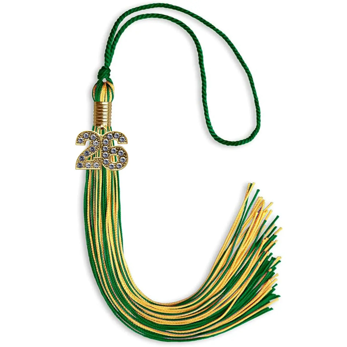 Green/Gold Mixed Color Graduation Tassel with Gold Bling Charm by Endea Graduation