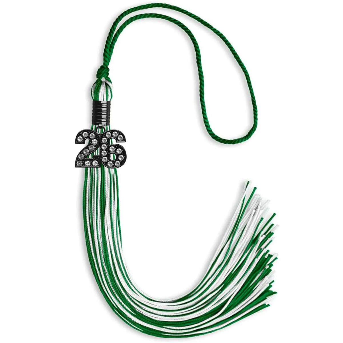Green/White Mixed Color Graduation Tassel with Black Bling Charm by Endea Graduation