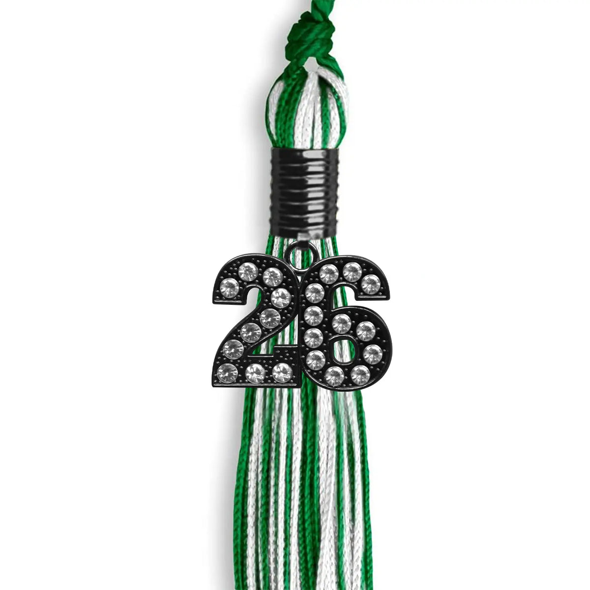 Green/White Mixed Color Graduation Tassel with Black Bling Charm by Endea Graduation