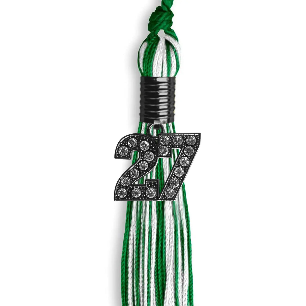 Green/White Mixed Color Graduation Tassel with Black Bling Charm by Endea Graduation