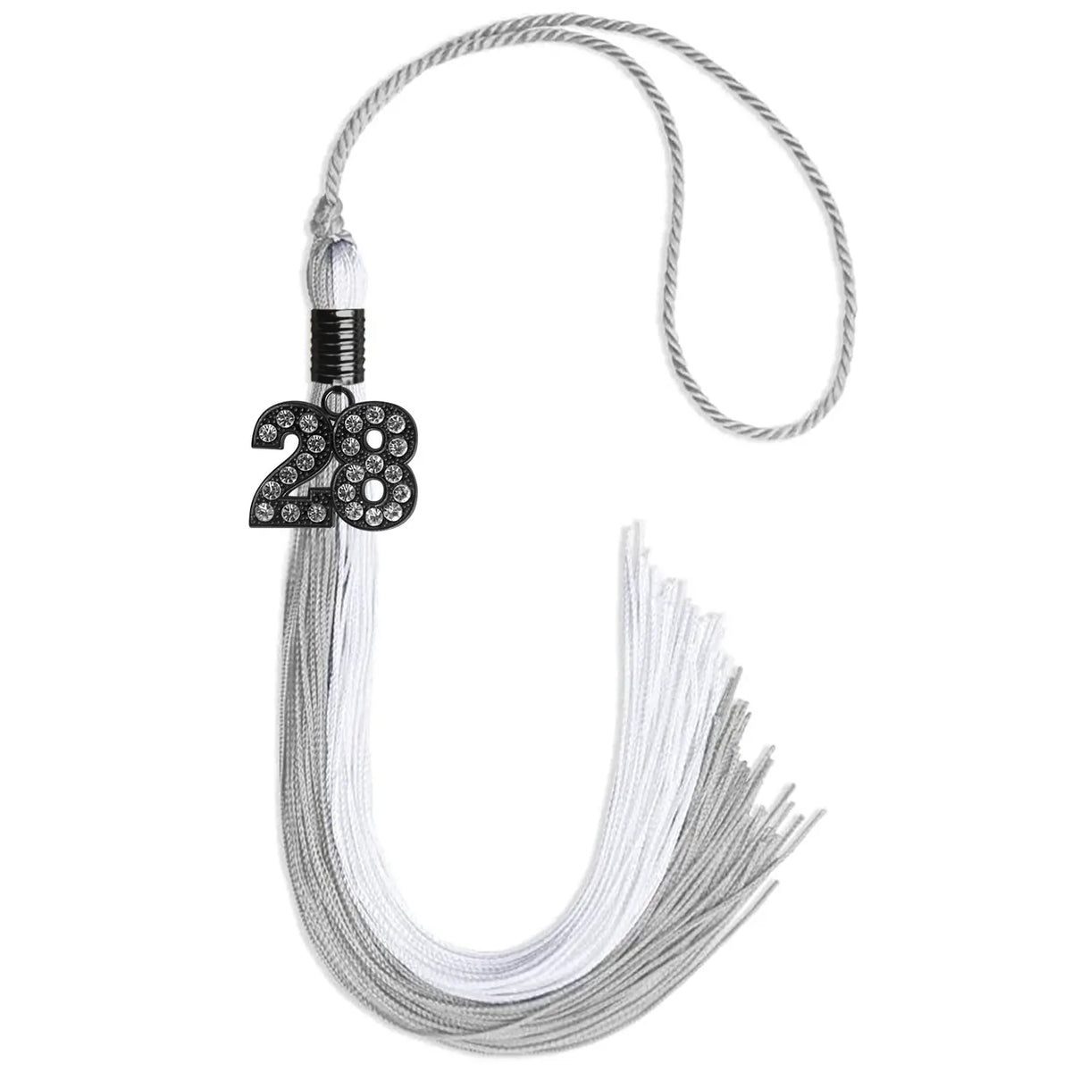 Grey/White Graduation Tassel with Black Bling Charm by Endea Graduation