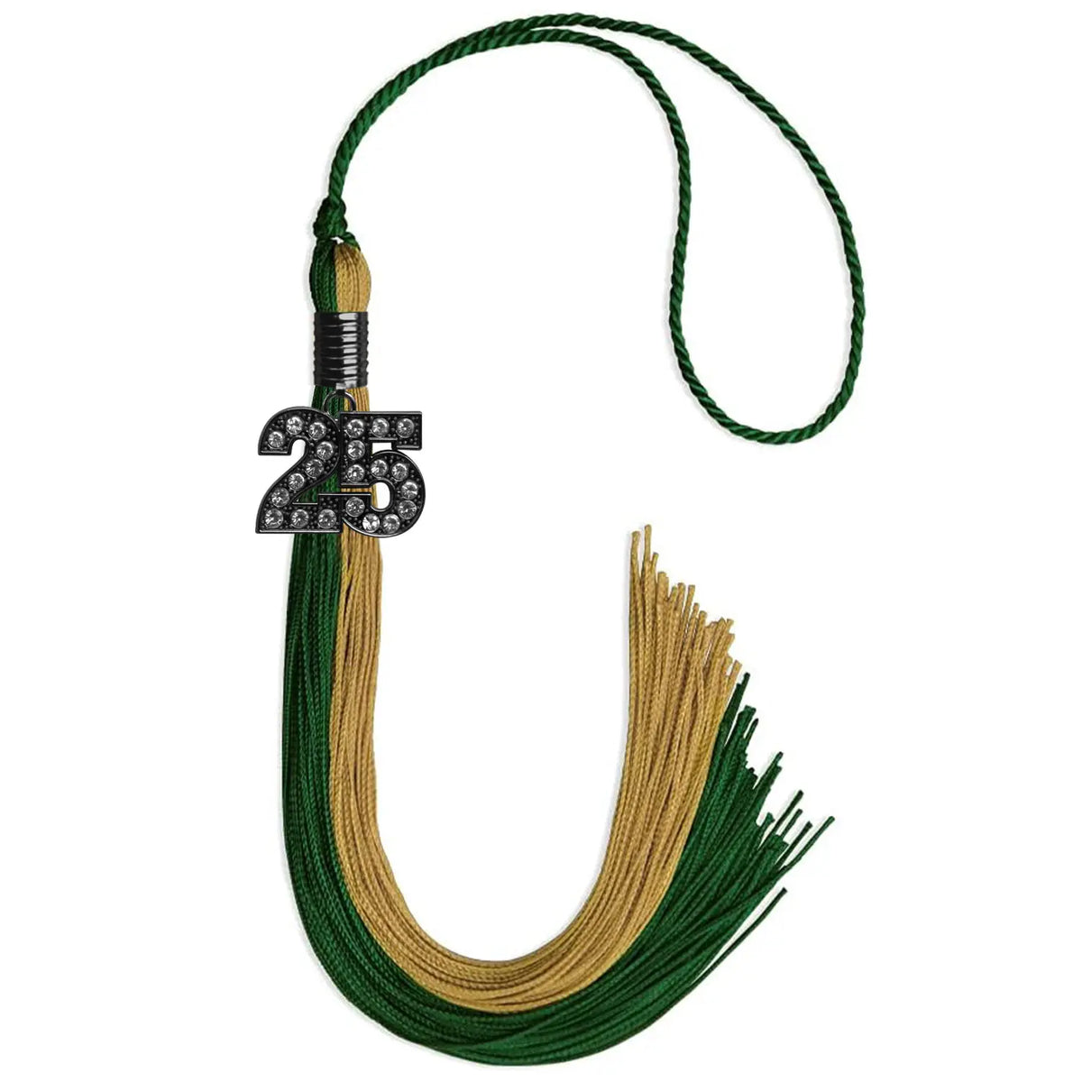 Hunter Green/Antique Gold Graduation Tassel with Black Bling Charm by Endea Graduation