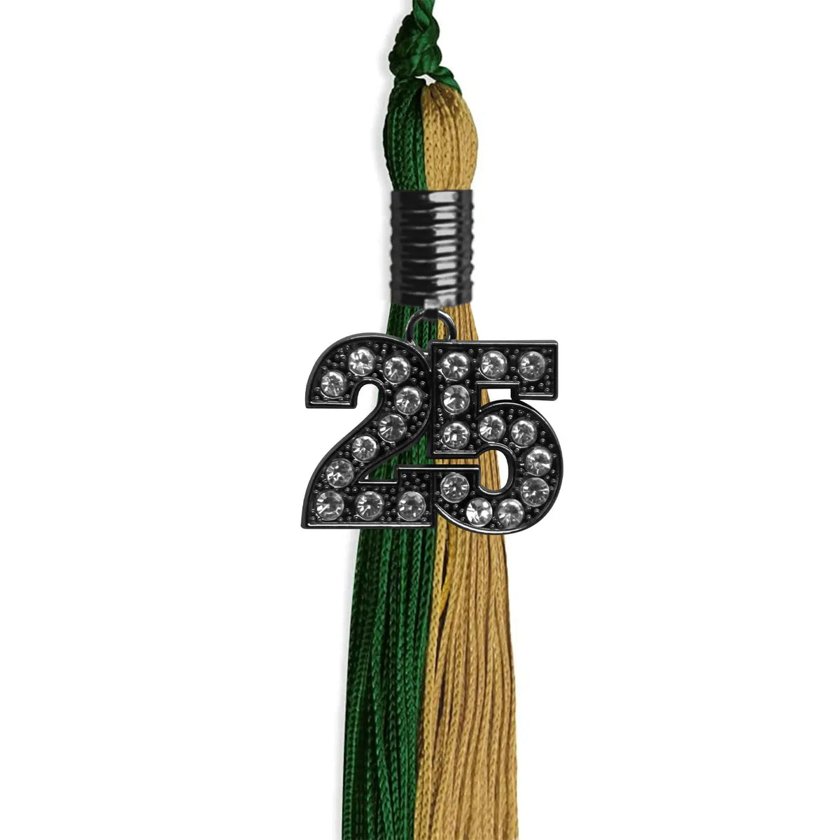 Hunter Green/Antique Gold Graduation Tassel with Black Bling Charm by Endea Graduation