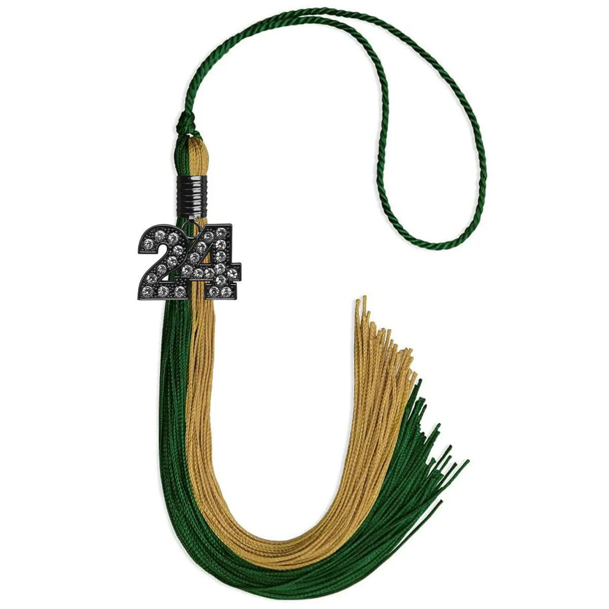 Hunter Green/Antique Gold Graduation Tassel with Black Bling Charm by Endea Graduation
