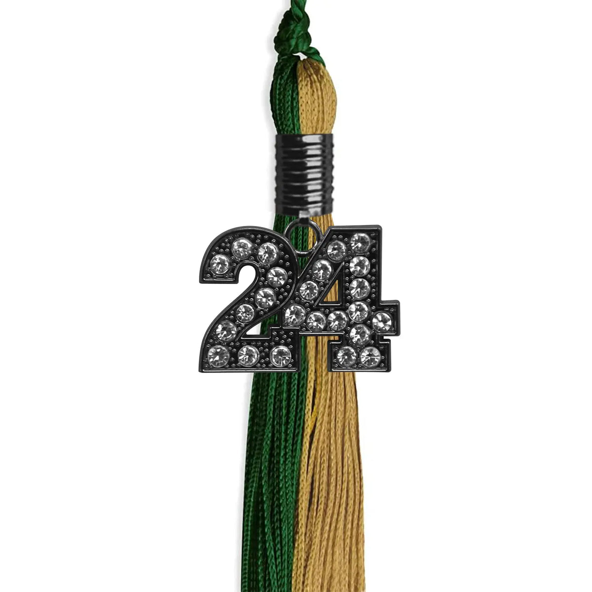 Hunter Green/Antique Gold Graduation Tassel with Black Bling Charm by Endea Graduation
