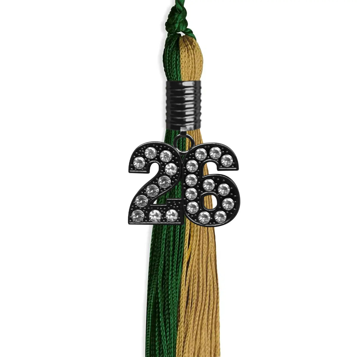 Hunter Green/Antique Gold Graduation Tassel with Black Bling Charm by Endea Graduation