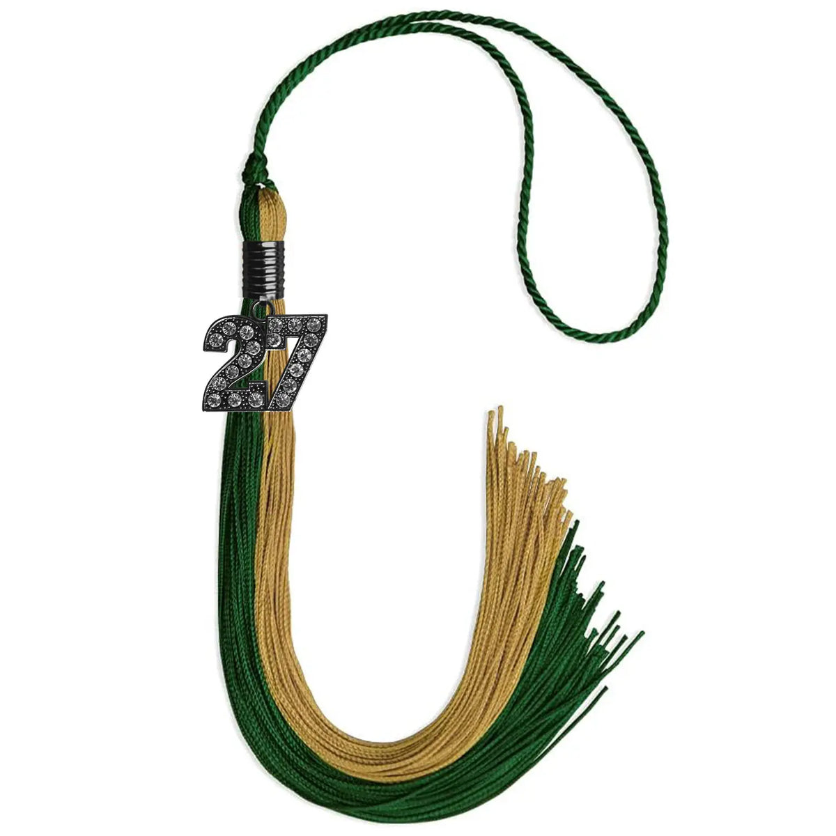 Hunter Green/Antique Gold Graduation Tassel with Black Bling Charm by Endea Graduation