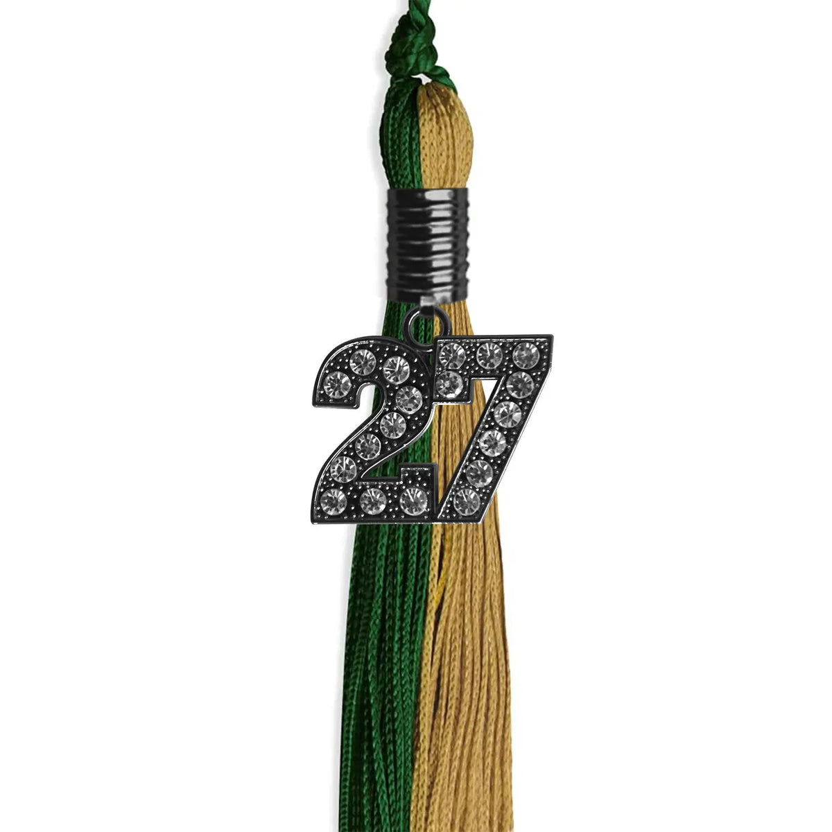 Hunter Green/Antique Gold Graduation Tassel with Black Bling Charm by Endea Graduation