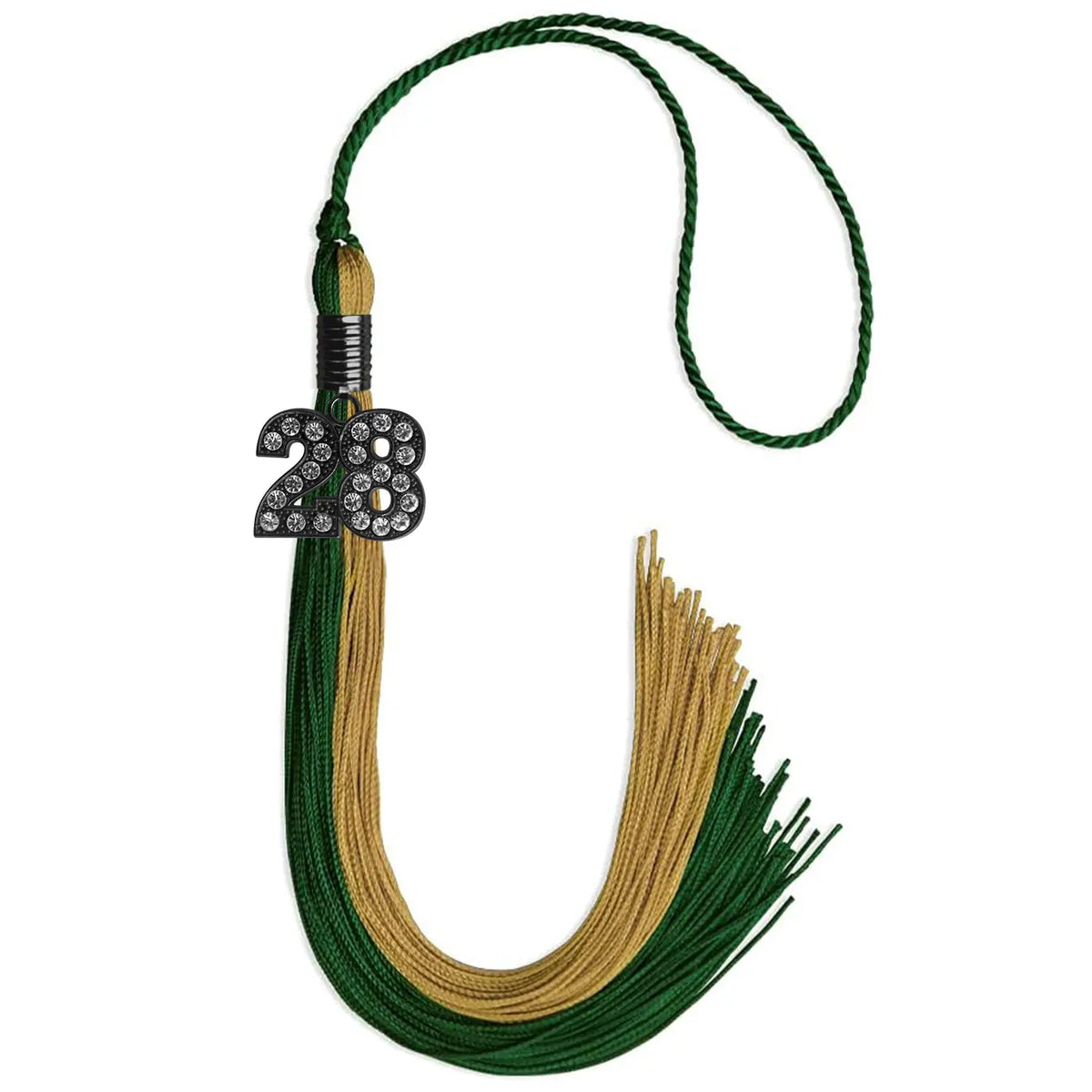 Hunter Green/Antique Gold Graduation Tassel with Black Bling Charm by Endea Graduation