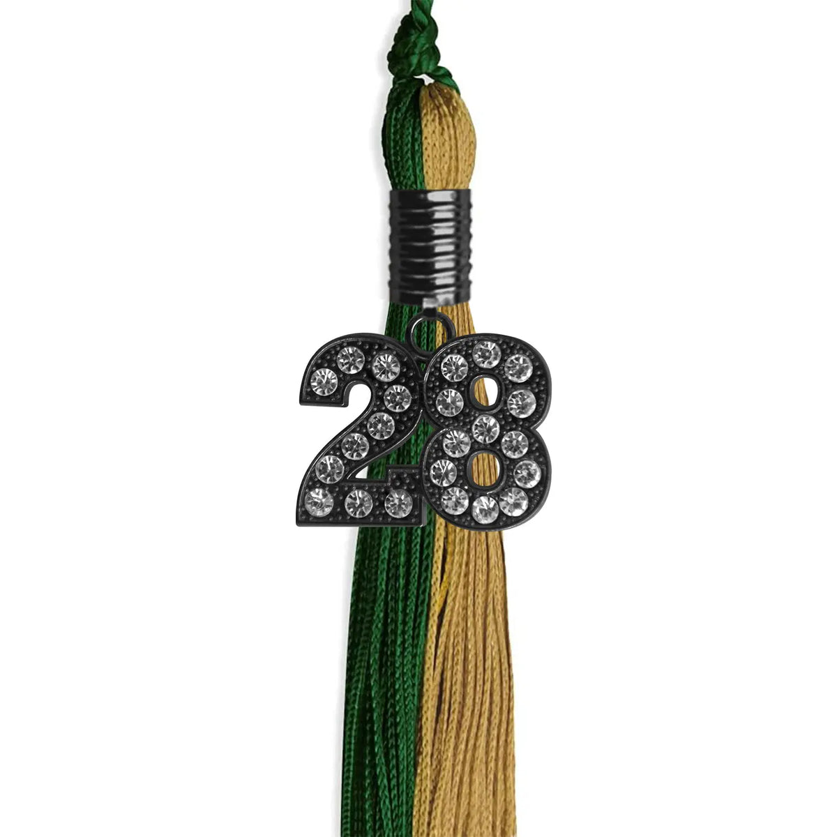 Hunter Green/Antique Gold Graduation Tassel with Black Bling Charm by Endea Graduation