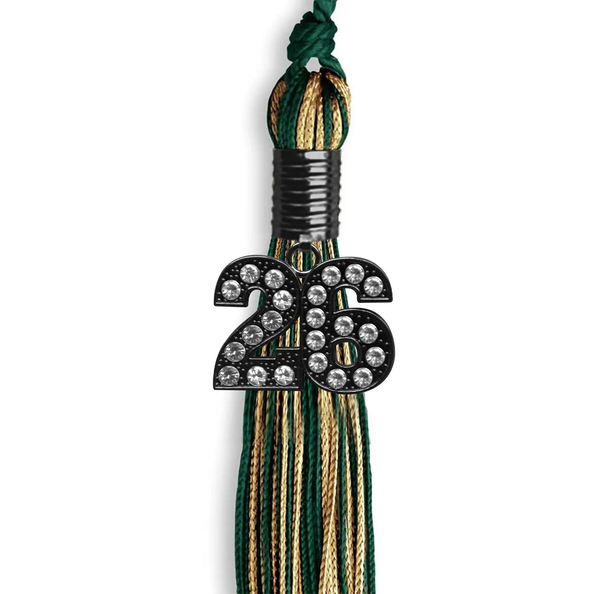 Hunter Green/Antique Gold Mixed Color Graduation Tassel with Black Bling Charm by Endea Graduation