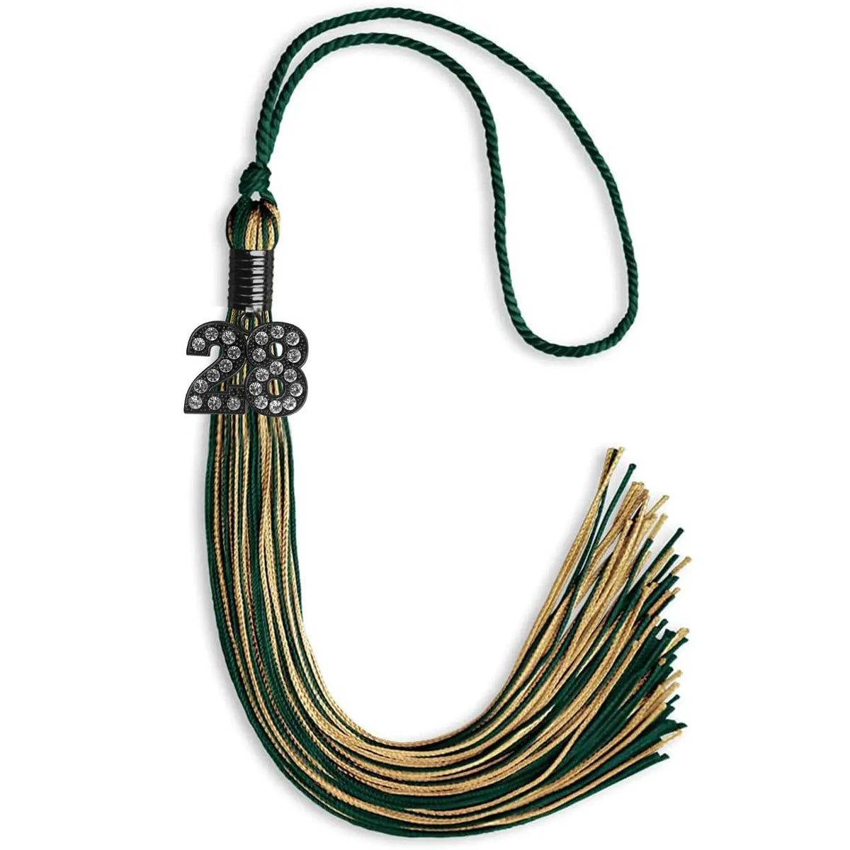 Hunter Green/Antique Gold Mixed Color Graduation Tassel with Black Bling Charm by Endea Graduation