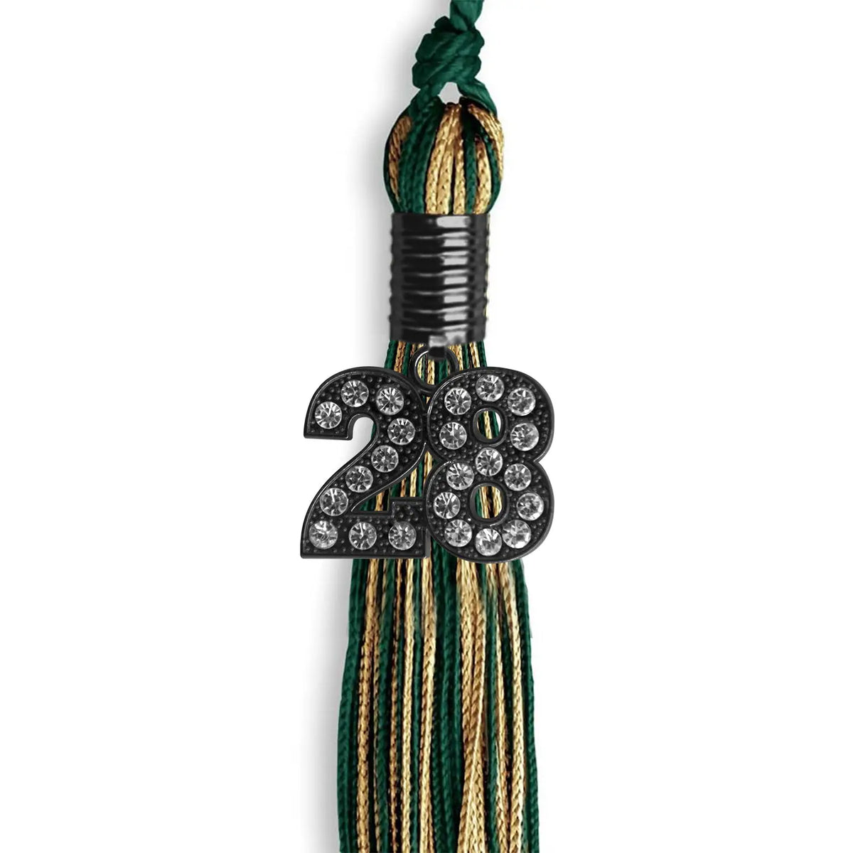 Hunter Green/Antique Gold Mixed Color Graduation Tassel with Black Bling Charm by Endea Graduation