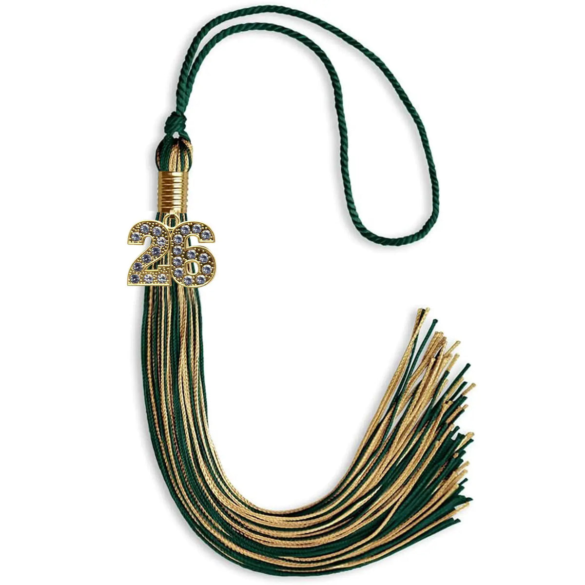 Hunter Green/Antique Gold Mixed Color Graduation Tassel with Gold Bling Charm by Endea Graduation