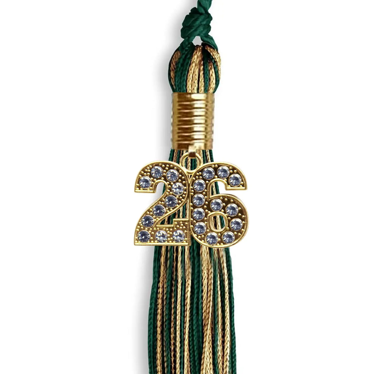 Hunter Green/Antique Gold Mixed Color Graduation Tassel with Gold Bling Charm by Endea Graduation