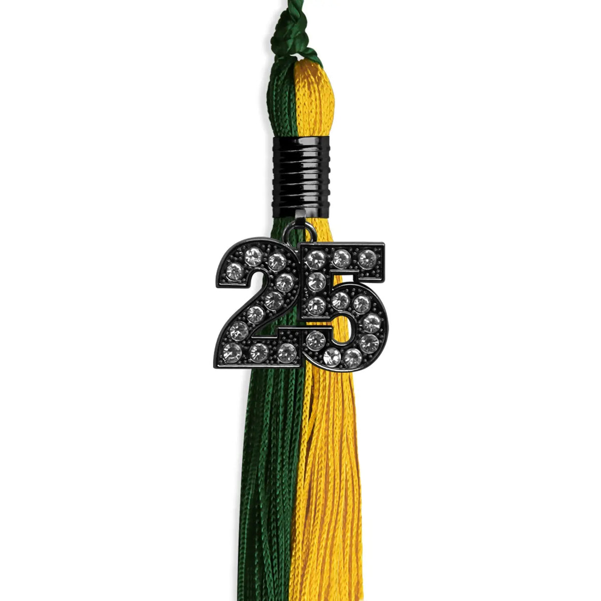 Hunter Green/Gold Graduation Tassel with Black Bling Charm by Endea Graduation