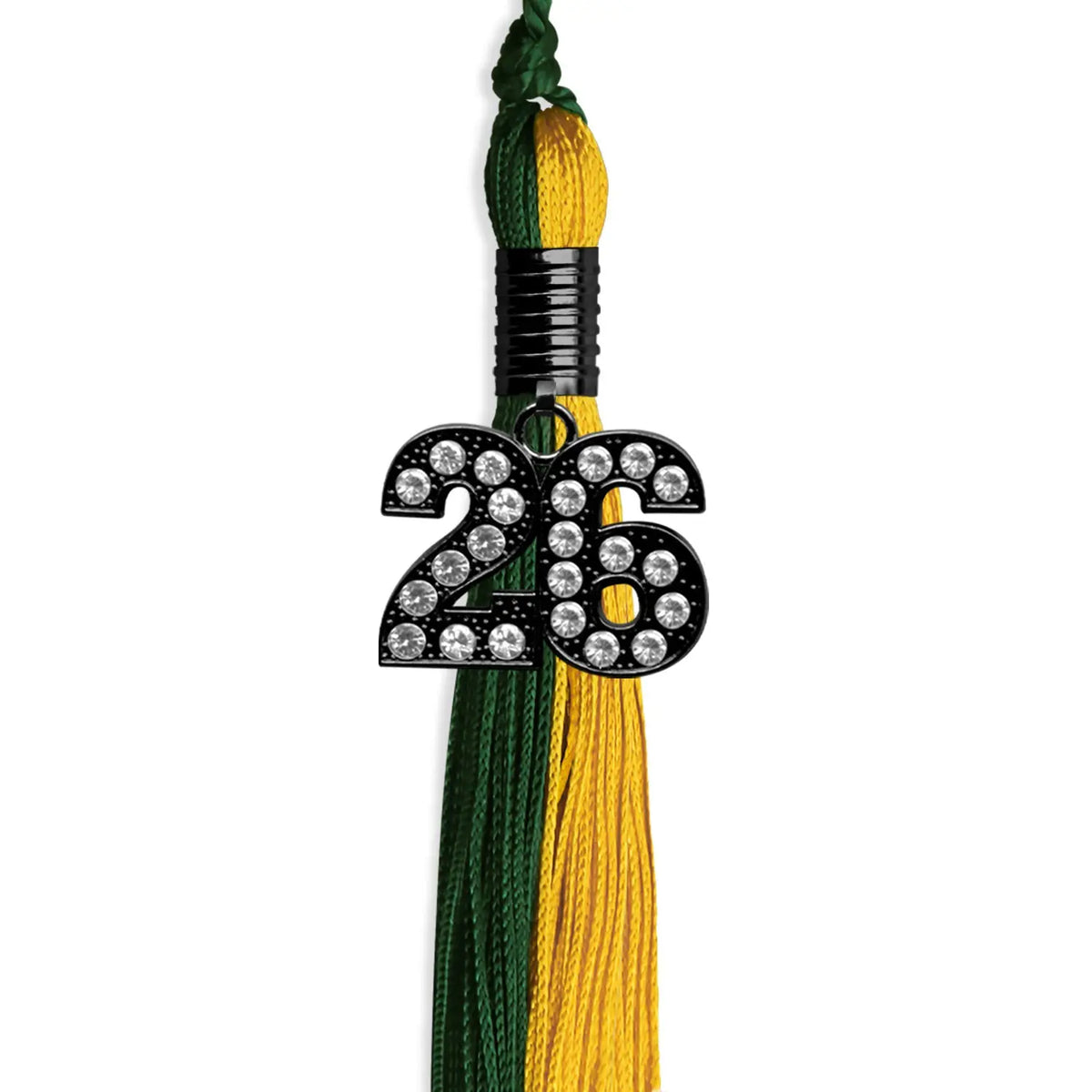 Hunter Green/Gold Graduation Tassel with Black Bling Charm by Endea Graduation