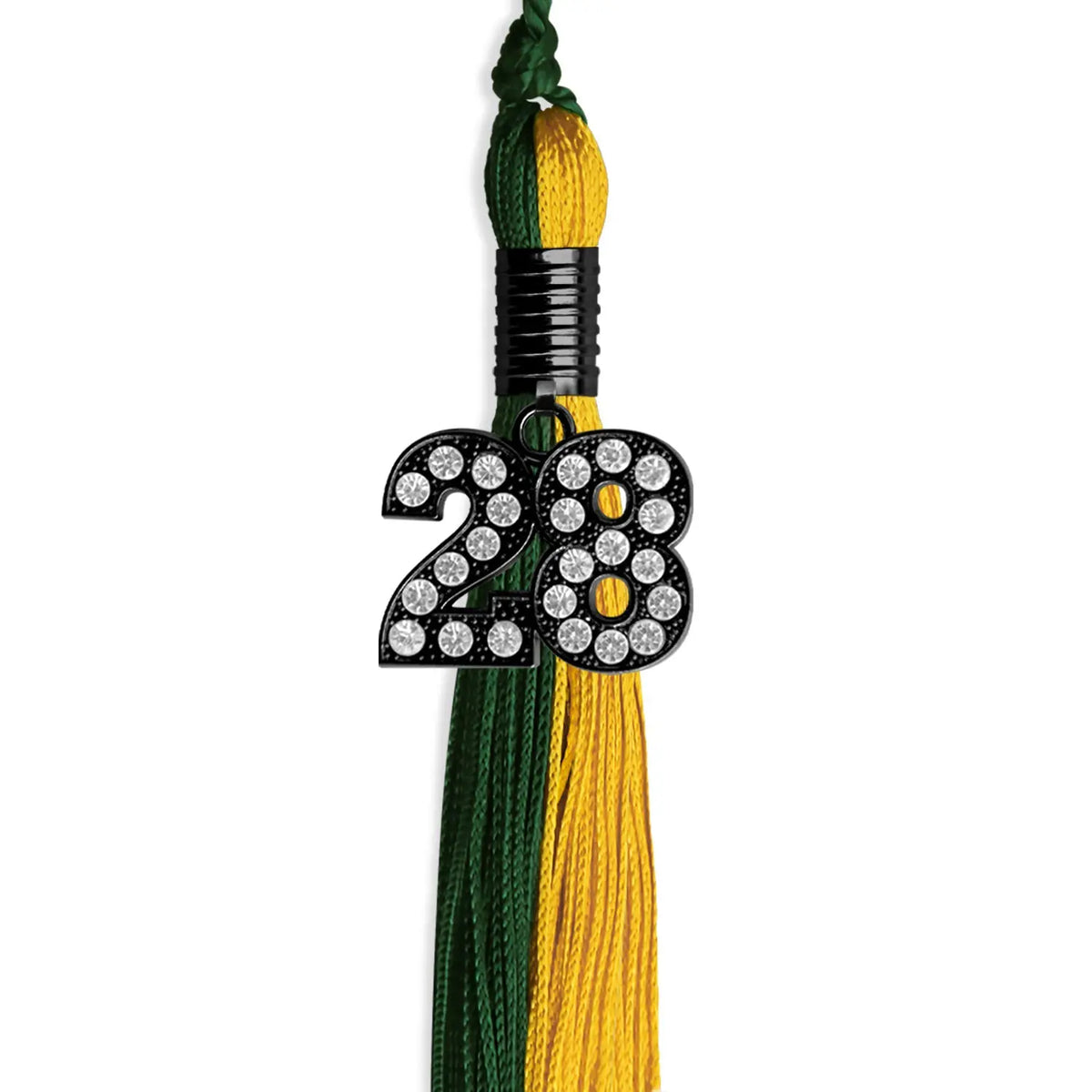 Hunter Green/Gold Graduation Tassel with Black Bling Charm by Endea Graduation