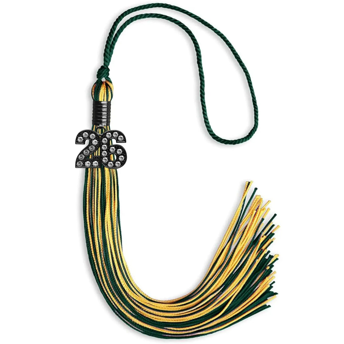Hunter Green/Gold Mixed Color Graduation Tassel with Black Bling Charm by Endea Graduation
