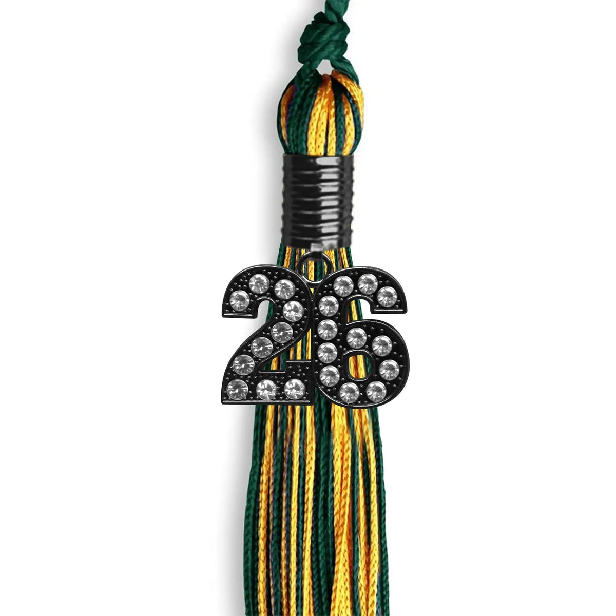 Hunter Green/Gold Mixed Color Graduation Tassel with Black Bling Charm by Endea Graduation