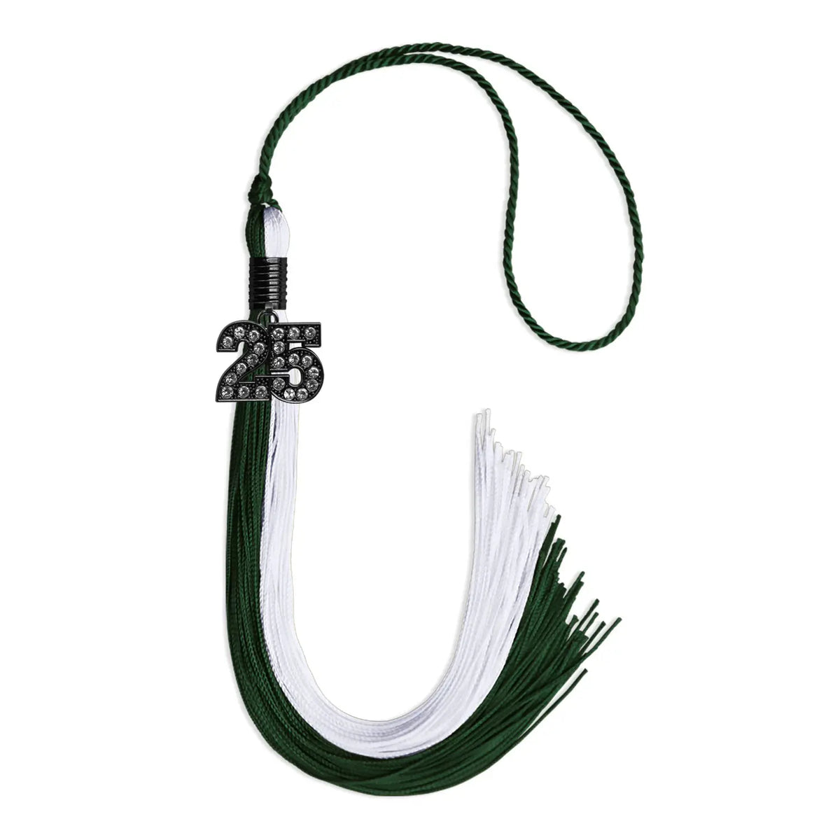 Hunter Green/White Graduation Tassel with Black Bling Charm by Endea Graduation