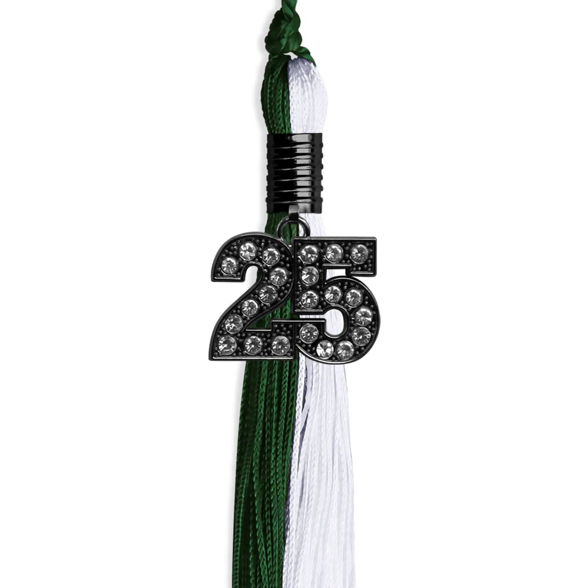 Hunter Green/White Graduation Tassel with Black Bling Charm by Endea Graduation