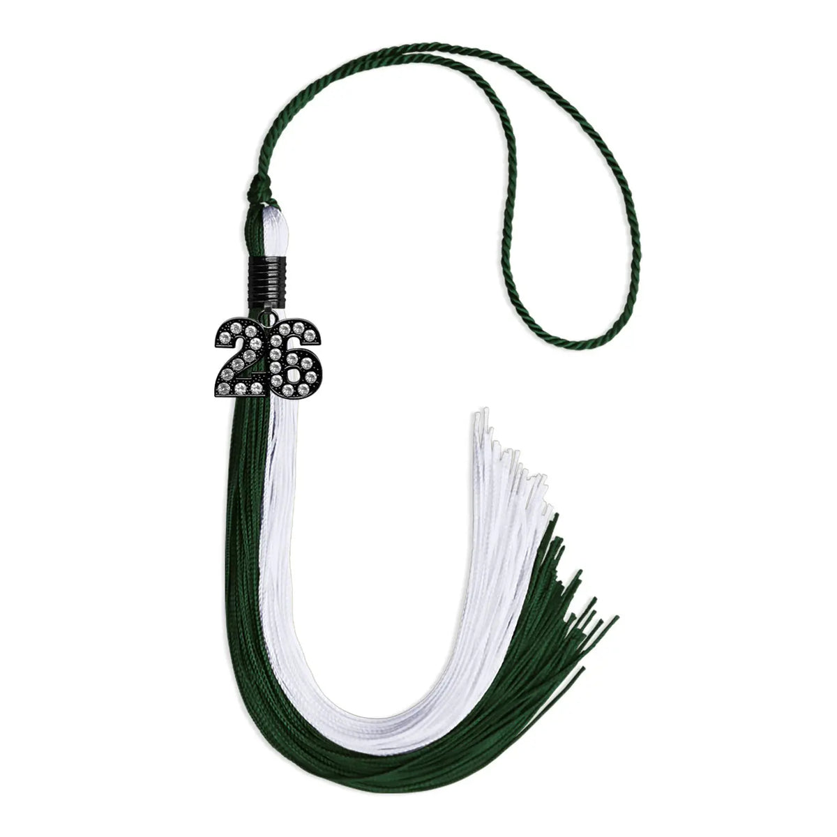Hunter Green/White Graduation Tassel with Black Bling Charm by Endea Graduation