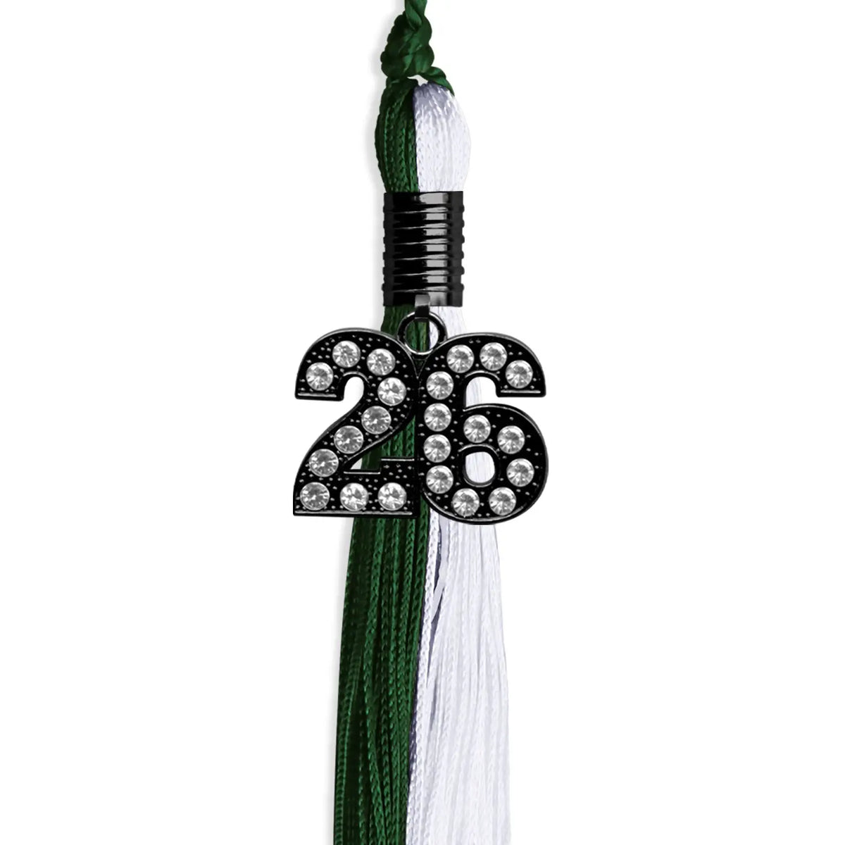 Hunter Green/White Graduation Tassel with Black Bling Charm by Endea Graduation