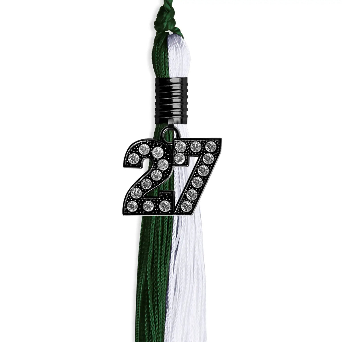 Hunter Green/White Graduation Tassel with Black Bling Charm by Endea Graduation