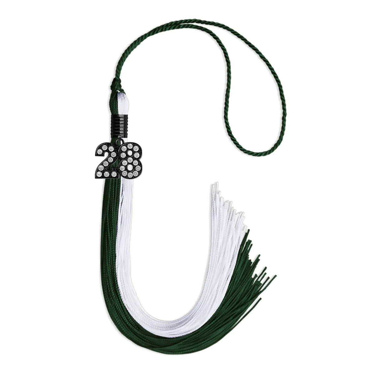 Hunter Green/White Graduation Tassel with Black Bling Charm by Endea Graduation
