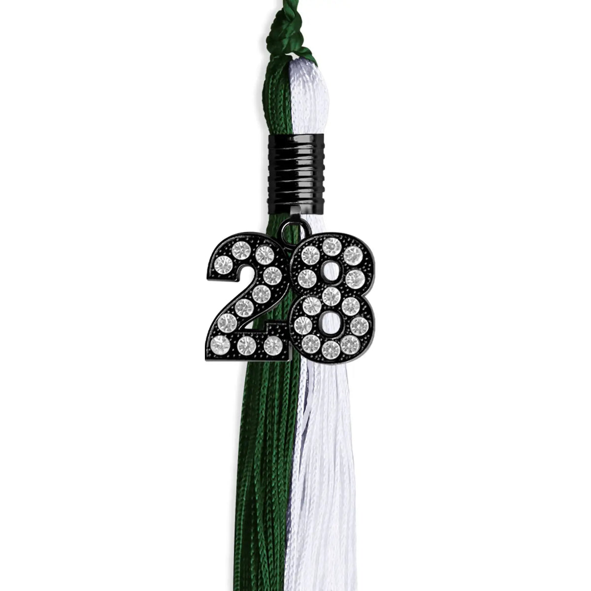 Hunter Green/White Graduation Tassel with Black Bling Charm by Endea Graduation