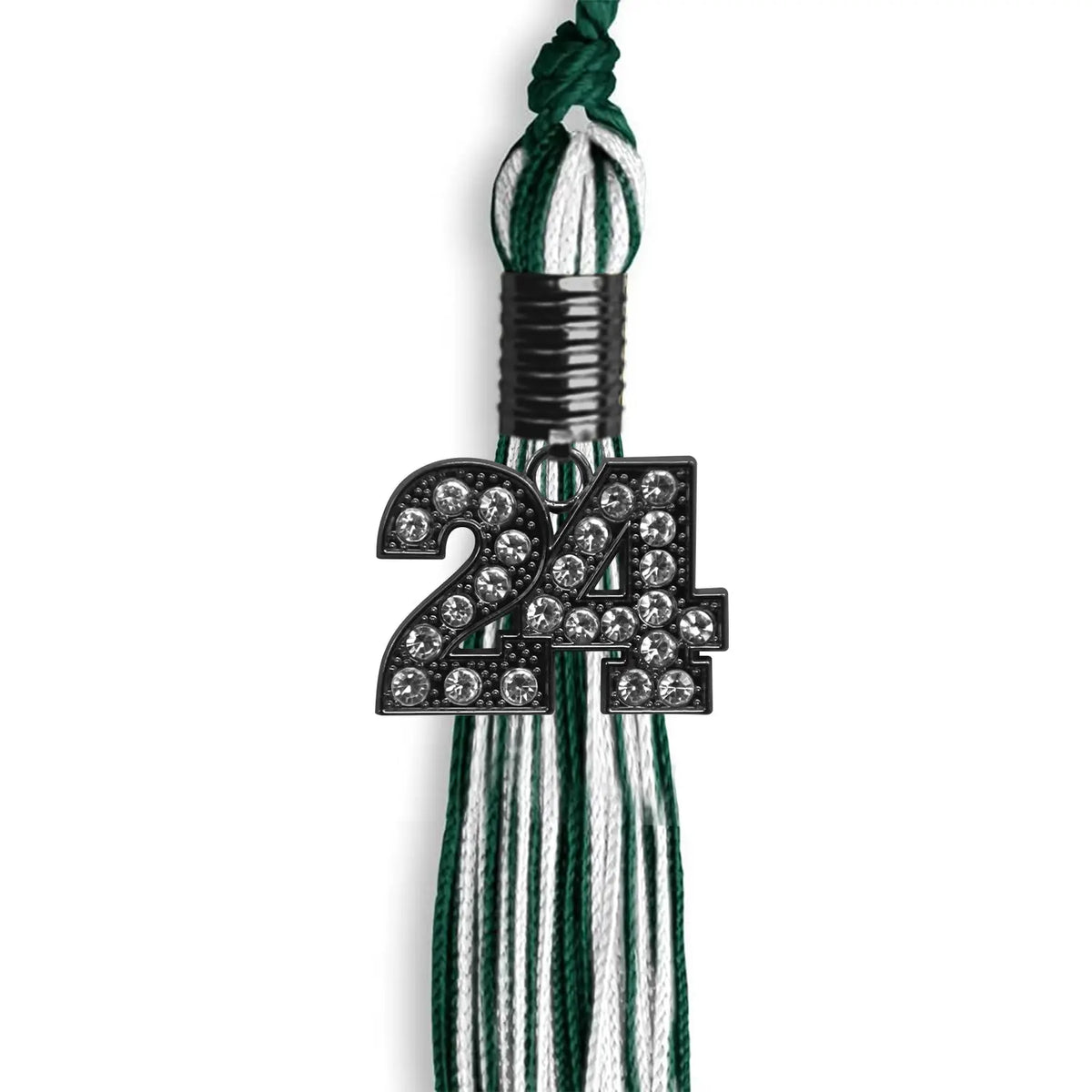 Hunter Green/White Mixed Color Graduation Tassel with Black Bling Charm by Endea Graduation