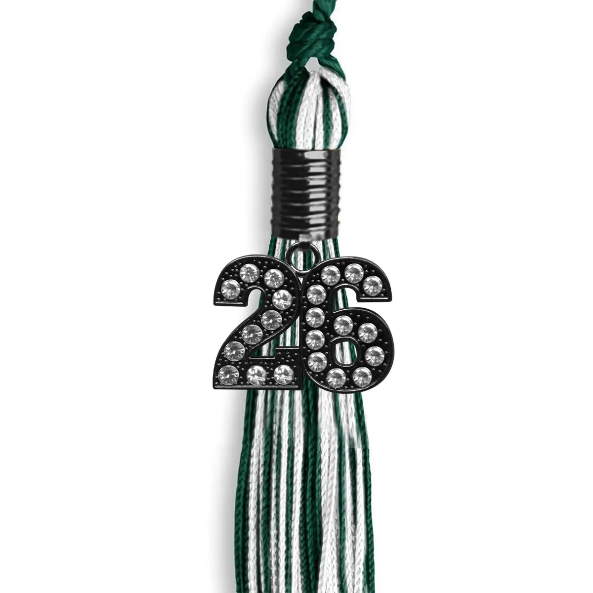 Hunter Green/White Mixed Color Graduation Tassel with Black Bling Charm by Endea Graduation